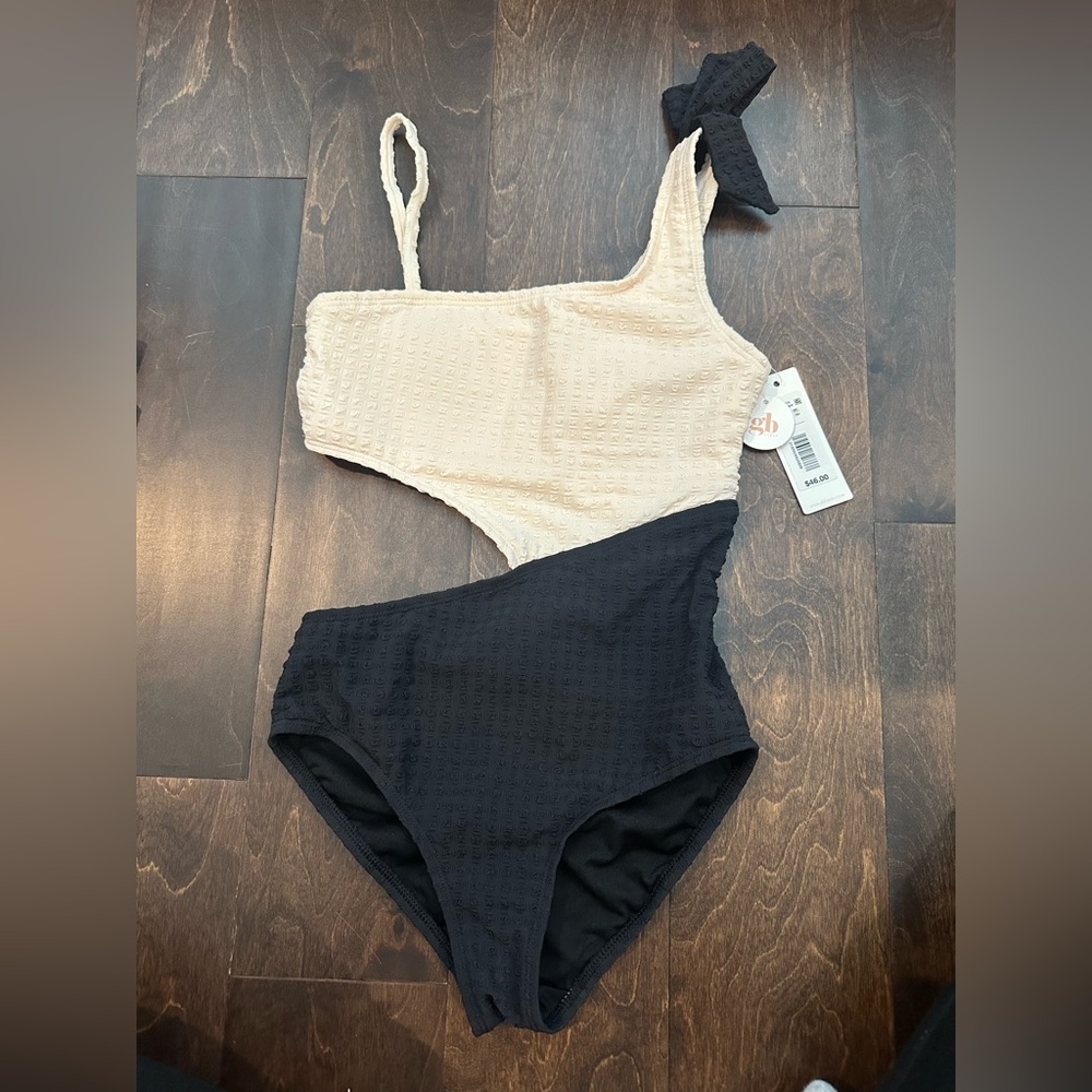 GB Girls Cream and Black Swimsuit Classic Design NWT